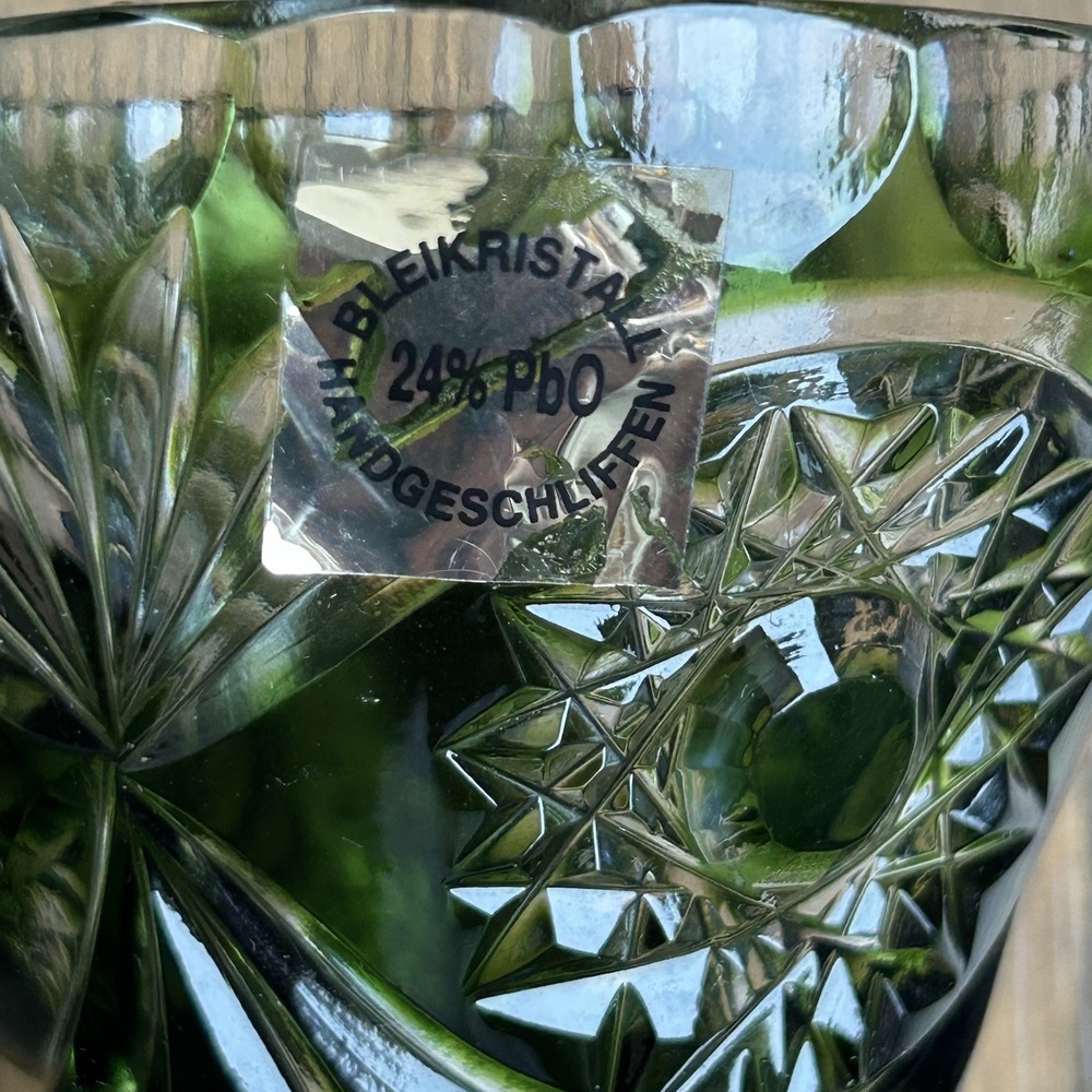 Vintage 5" Emerald Green Cut-to-Clear Lead Crystal Bud Vase Bohemian Style - Picture 10 of 10